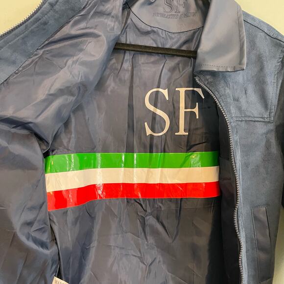 Superlative Fashion SF Italian Luxury Bomber Jacket Mens M Suede Zip Up Blue NWT - Picture 5 of 14